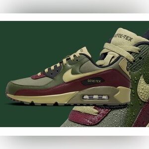 Nike Air Max 90 GORE-TEX Olive and Burgundy Sneakers